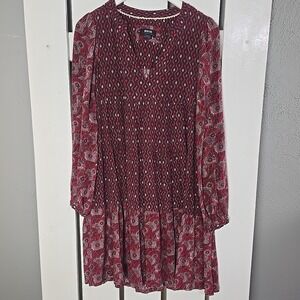 Maeve Anthropologie Amber Tiered Tunic Knee Dress Size XS Purple Wine‎ Boho
